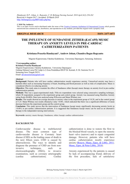 The Influence of Sundanese Zither (Kacapi) Music Therapy on Anxiety Levels in Pre-Cardiac Catheterization Patients