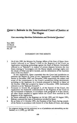 Qatar Î½ Bahrain in the International Court of Justice at the Hague