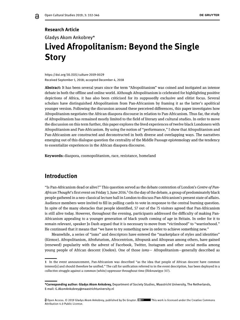 Lived Afropolitanism: Beyond the Single Story
