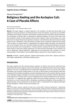 Religious Healing and the Asclepius Cult: a Case of Placebo Effects
