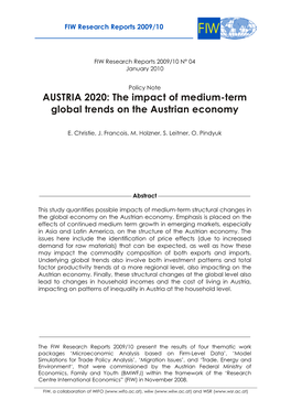 AUSTRIA 2020: the Impact of Medium-Term Global Trends on the Austrian Economy