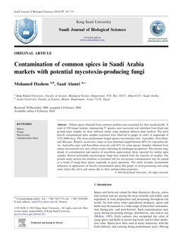 Contamination of Common Spices in Saudi Arabia Markets with Potential Mycotoxin-Producing Fungi