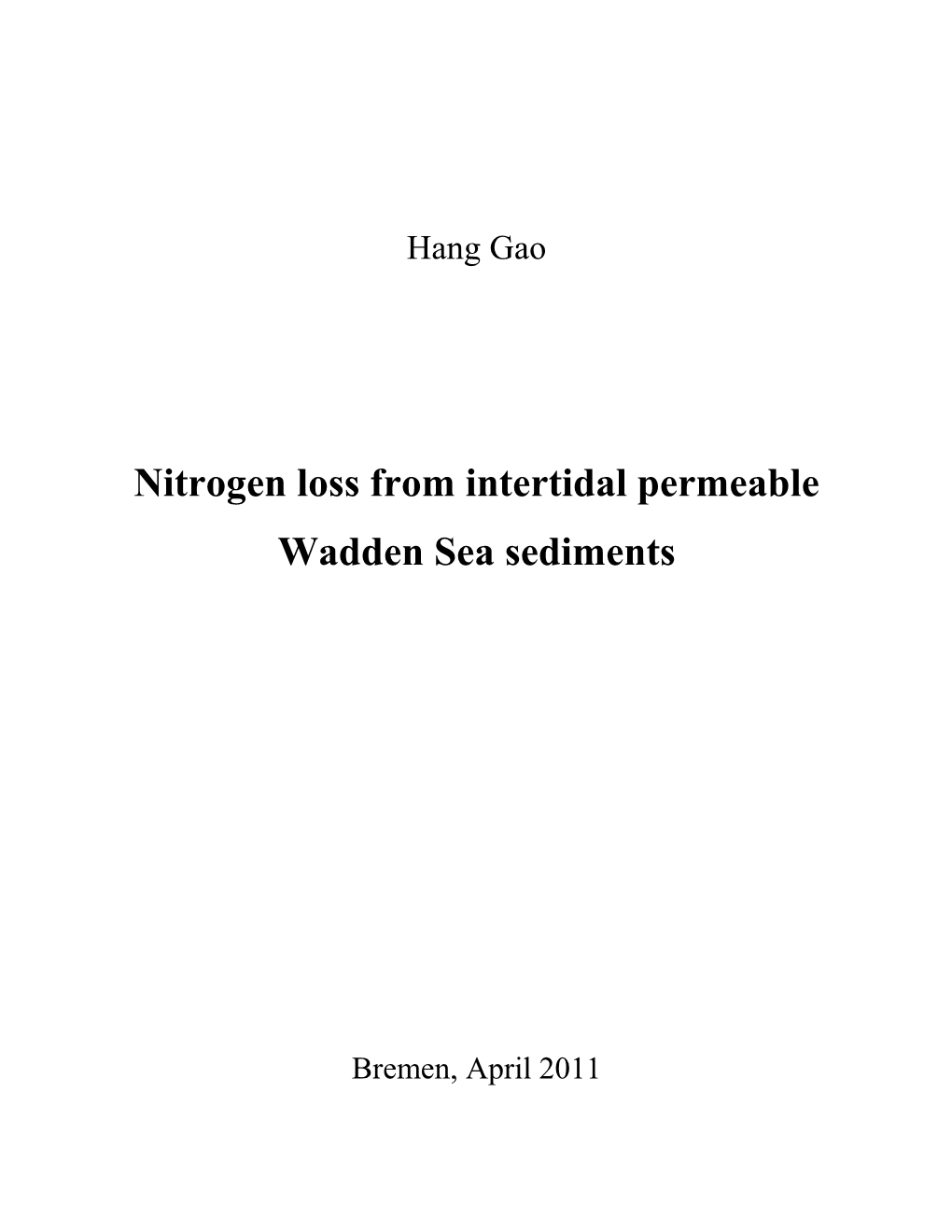 Nitrogen Loss in the Wadden Sea Permeable Sediments