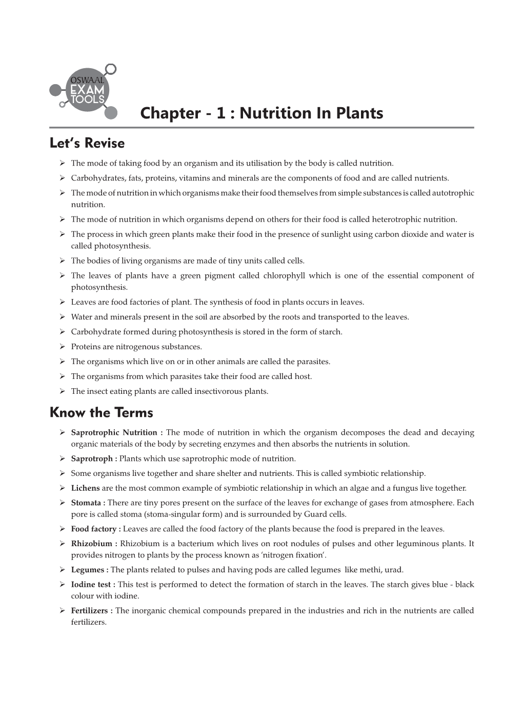 Chapter - 1 : Nutrition in Plants Let’S Revise