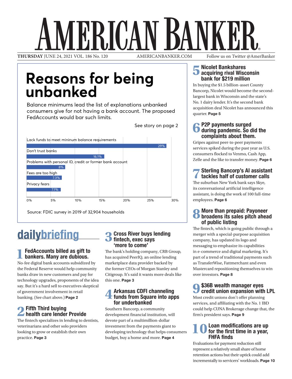 Reasons for Being Unbanked