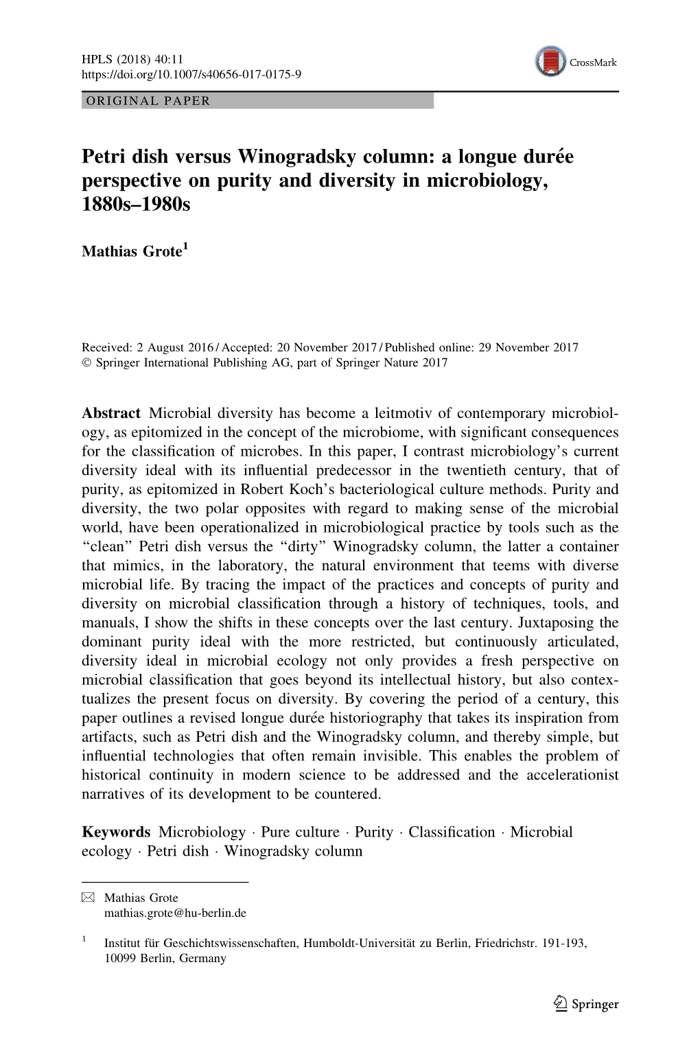 Petri Dish Versus Winogradsky Column: a Longue Durée Perspective On