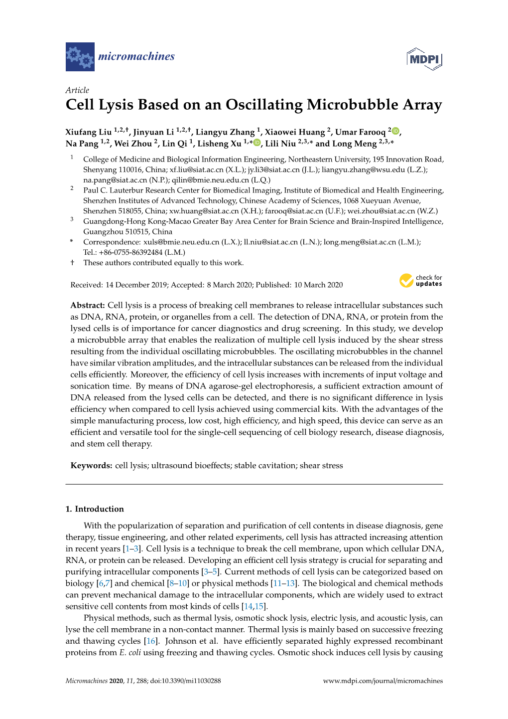 Cell Lysis Based on an Oscillating Microbubble Array