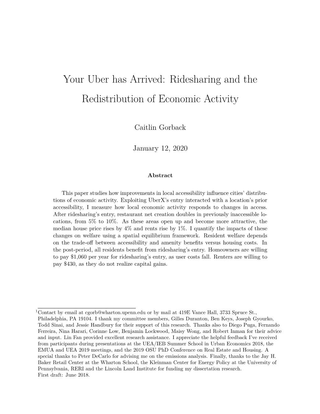 Your Uber Has Arrived: Ridesharing and the Redistribution of Economic Activity