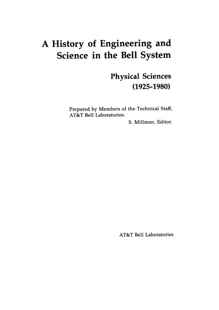 A History of Engineering and Science in the Bell System