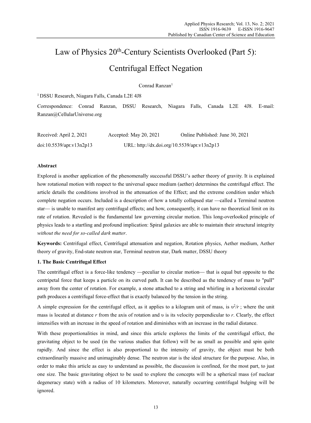 Law of Physics 20Th-Century Scientists Overlooked (Part 5): Centrifugal Effect Negation