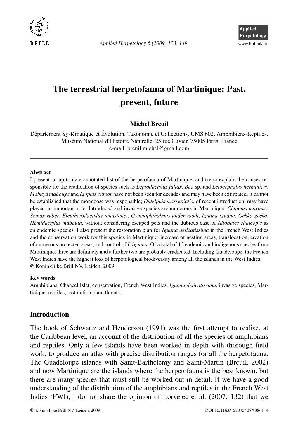 The Terrestrial Herpetofauna of Martinique: Past, Present, Future