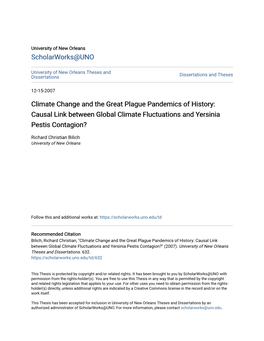 Climate Change and the Great Plague Pandemics of History: Causal Link Between Global Climate Fluctuations and Yersinia Pestis Contagion?