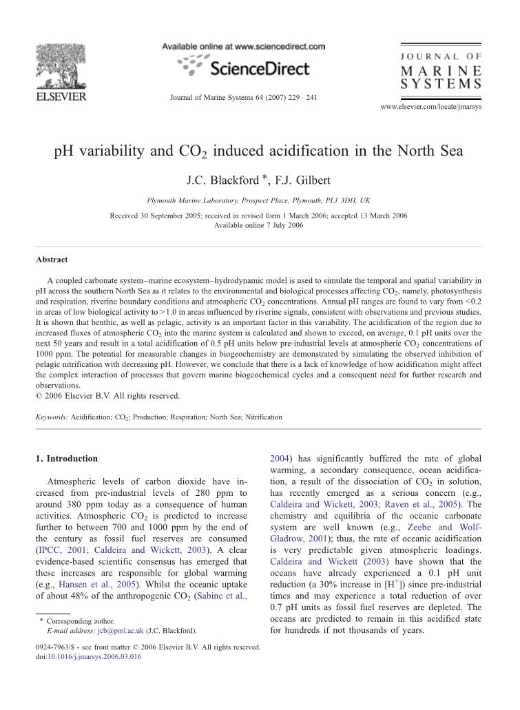 Ph Variability and CO2 Induced Acidification in the North Sea ⁎ J.C