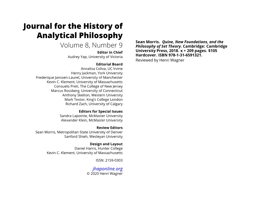 Review of Quine, New Foundations, and the Philosophy of Set Theory