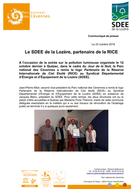 Le SDEE De La Lozère, Partenaire De La RICE