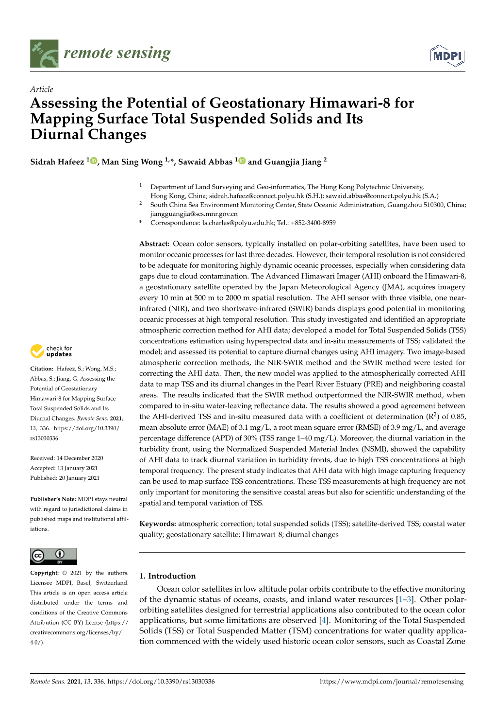 Assessing the Potential of Geostationary Himawari-8 for Mapping Surface Total Suspended Solids and Its Diurnal Changes