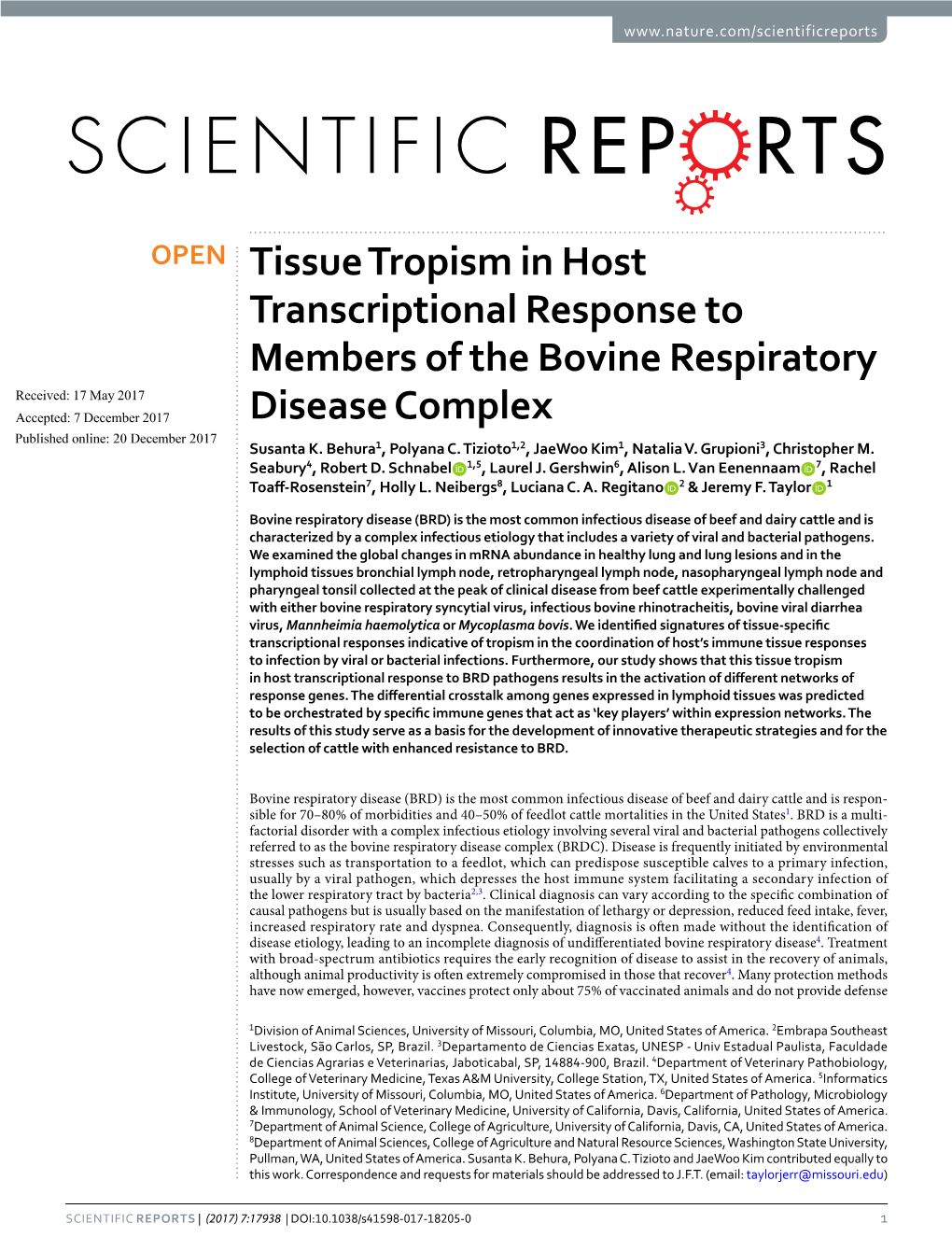 Tissue Tropism in Host Transcriptional Response to Members of The