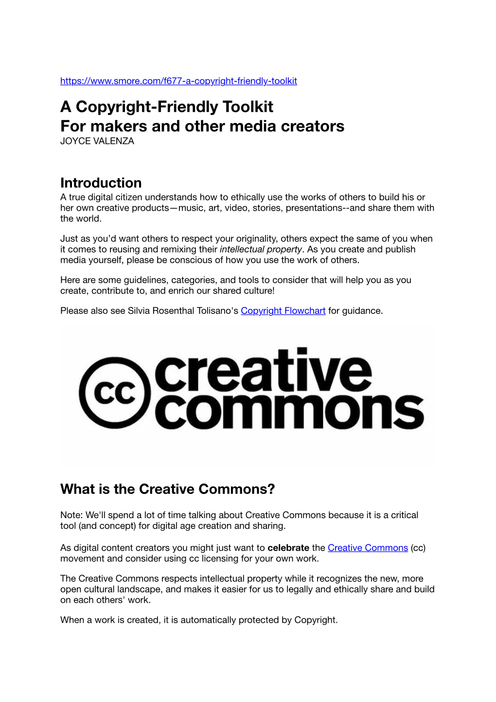 A Copyright-Friendly Toolkit for Makers and Other Media Creators JOYCE VALENZA