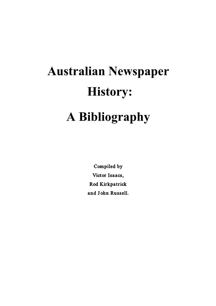 Australian Newspaper History: a Bibliography