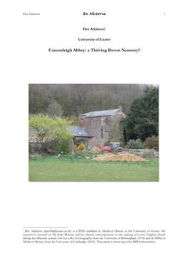 Canonsleigh Abbey: a Thriving Devon Nunnery?
