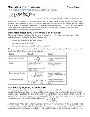 Statistics for Dummies Cheat Sheet from Statistics for Dummies, 2Nd Edition by Deborah Rumsey