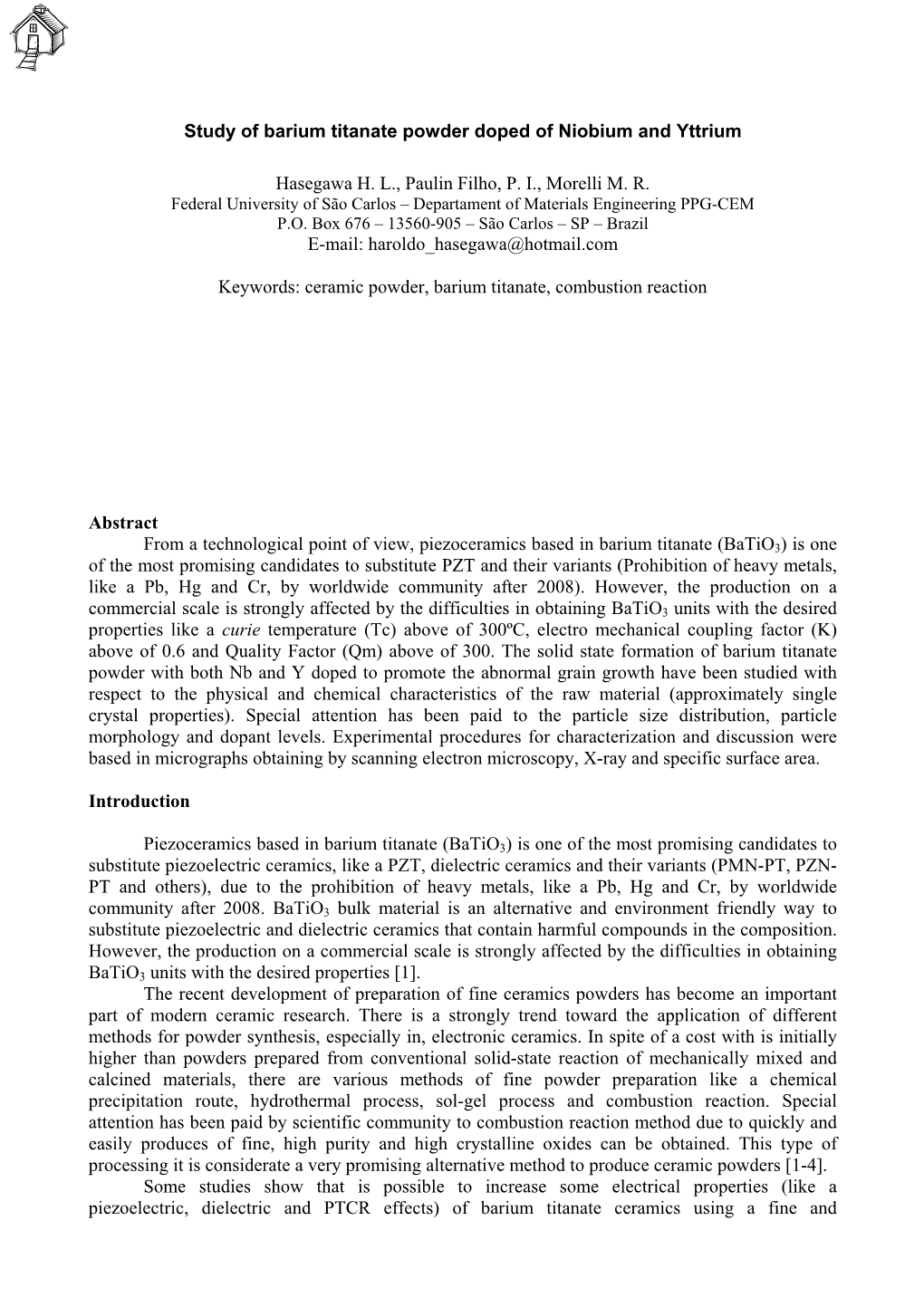 Study of Barium Titanate Powder Doped of Niobium and Yttrium