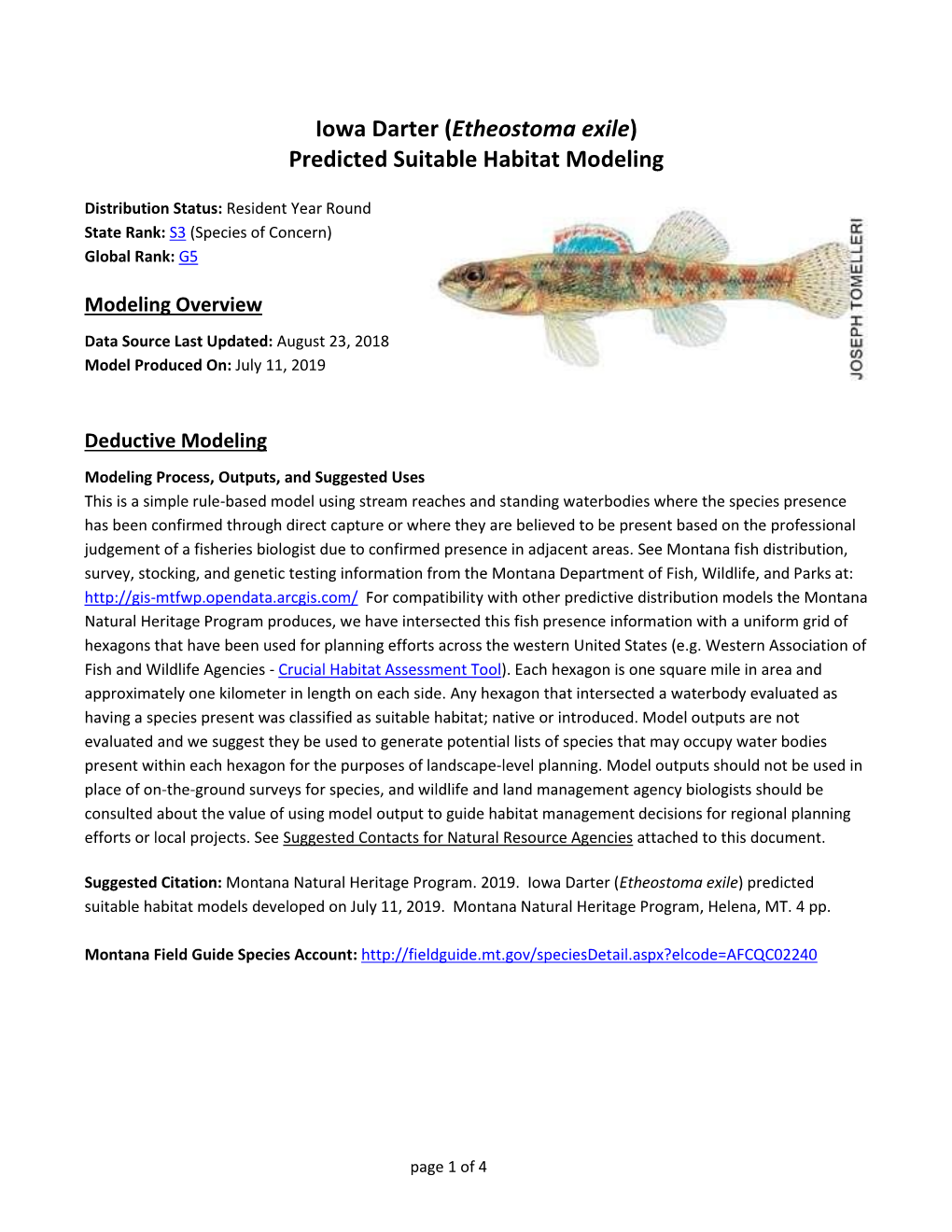 Iowa Darter (Etheostoma Exile) Predicted Suitable Habitat Modeling