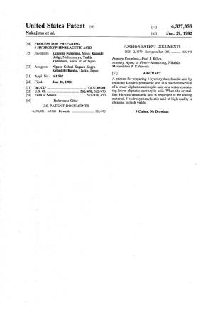 United States Patent (19) (11) 4,337,355 Nakajima Et Al