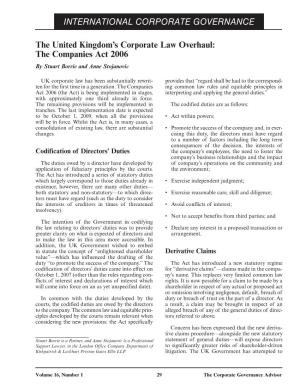 The United Kingdom's Corporate Law Overhaul: the Companies Act 2006