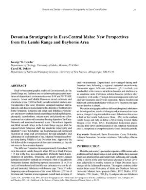 Devonian Stratigraphy in East-Central Idaho: New Perspectives from the Lemhi Range and Bayhorse Area