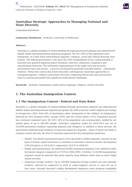 Australian Strategic Approaches to Managing National and State Diversity