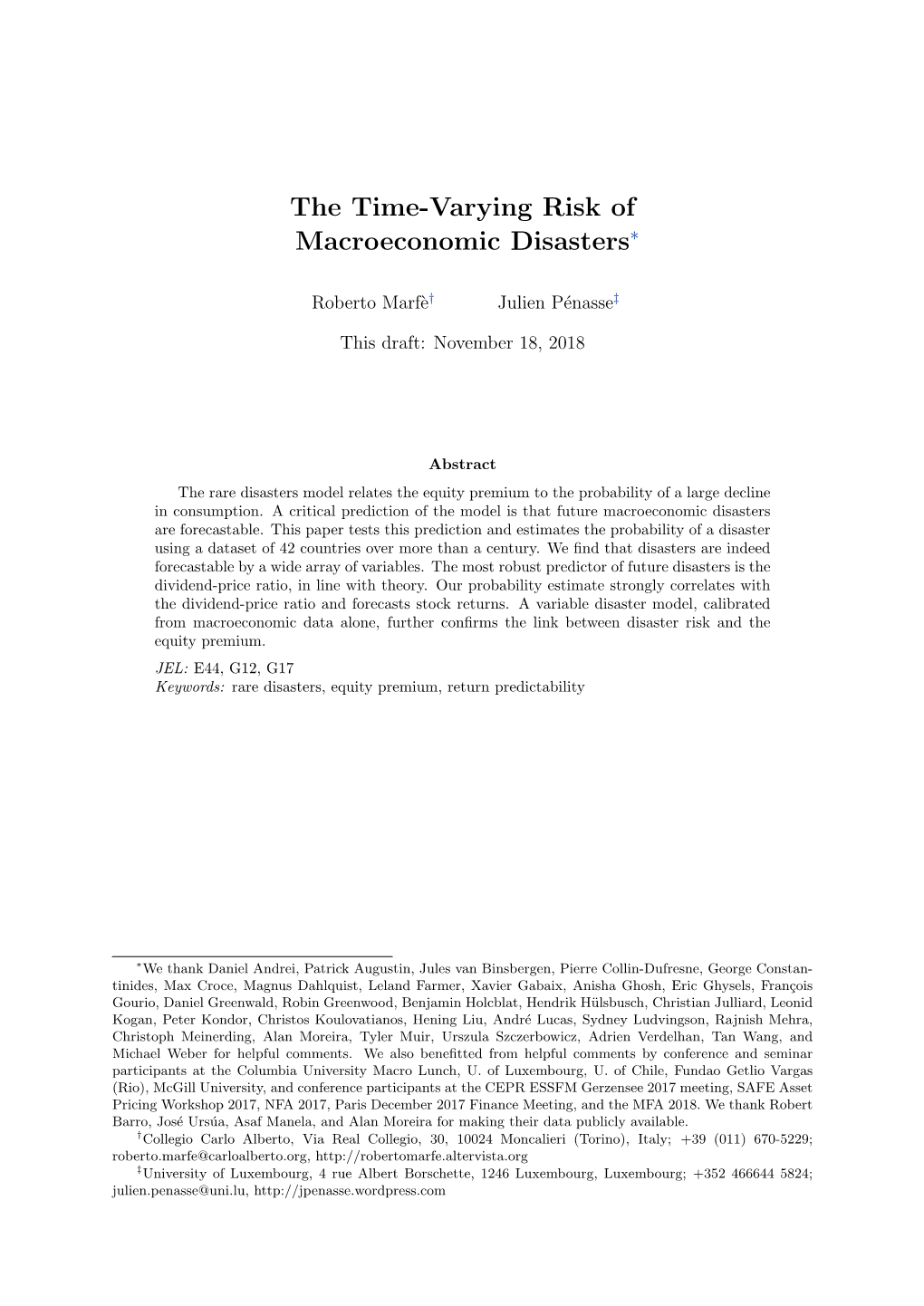 The Time-Varying Risk of Macroeconomic Disasters∗