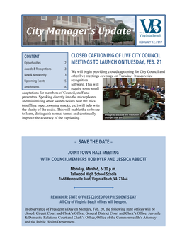 VIRGINIA BEACH CITY COUNCIL MEETING (Cox 48 / Verizon 45) — Recablecast of the February 7 Meeting: Sun 9Am