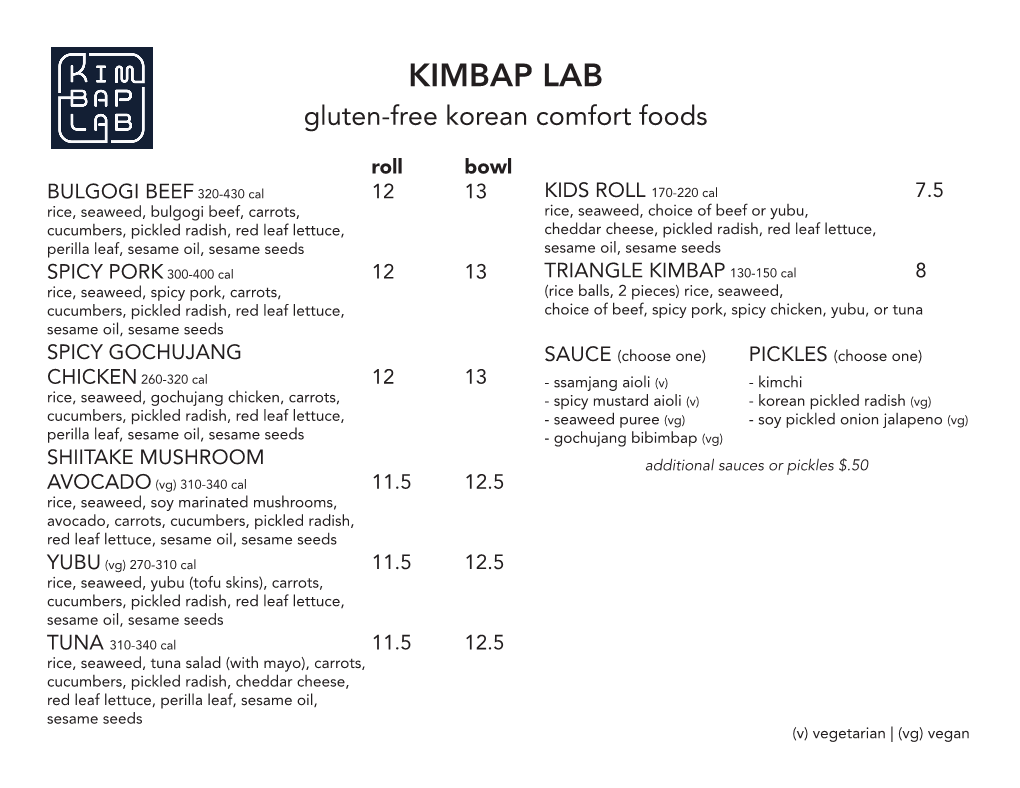 KIMBAP LAB Gluten-Free Korean Comfort Foods