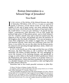 Roman Intervention in a Seleucid Siege of Jerusalem? , Greek, Roman and Byzantine Studies, 22:1 (1981:Spring) P.65