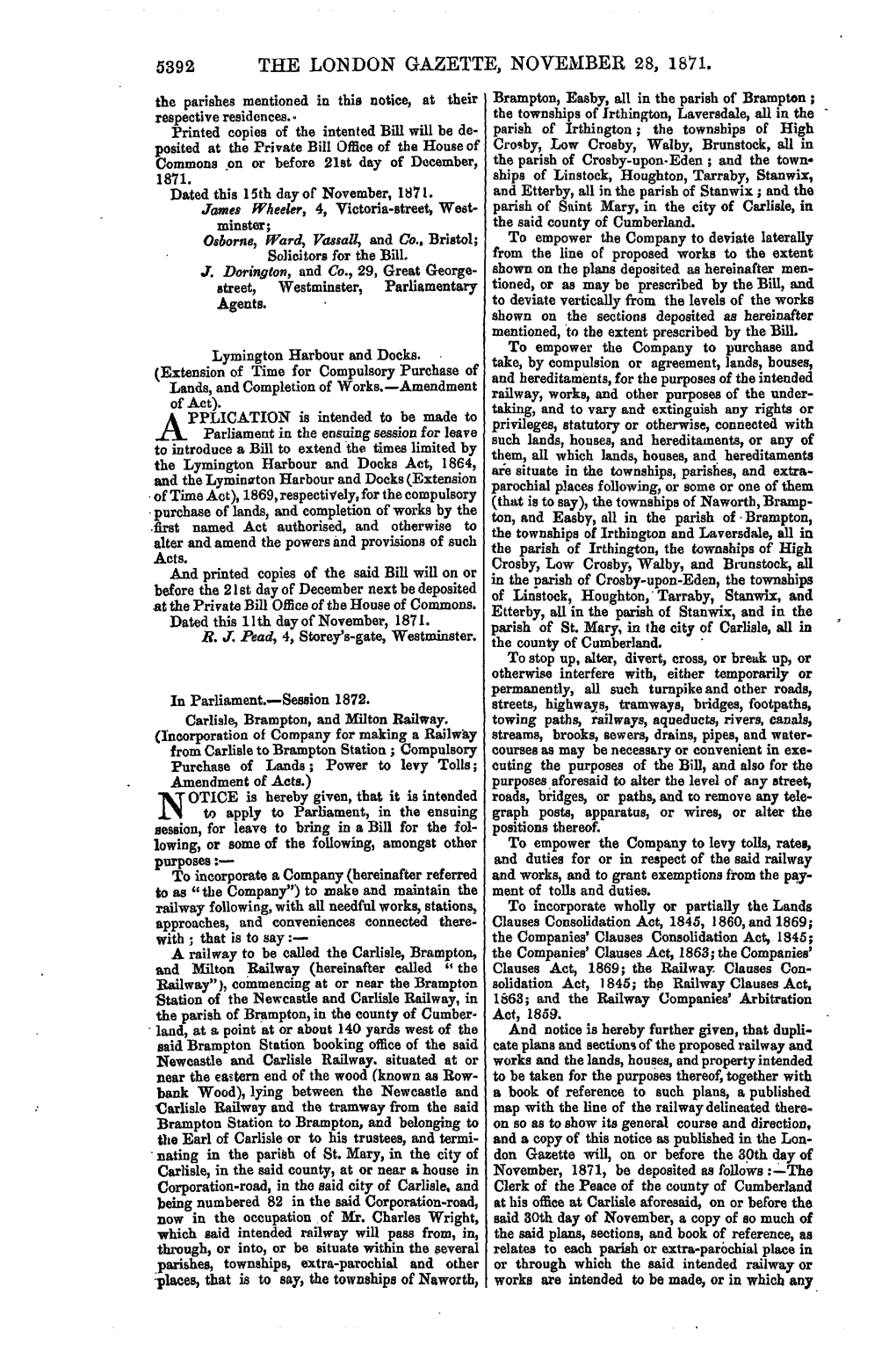 The London Gazette, November 28, 1871