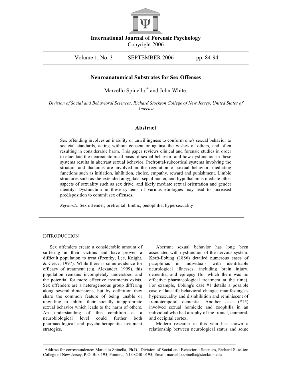 International Journal of Forensic Psychology Copyright 2006 Volume
