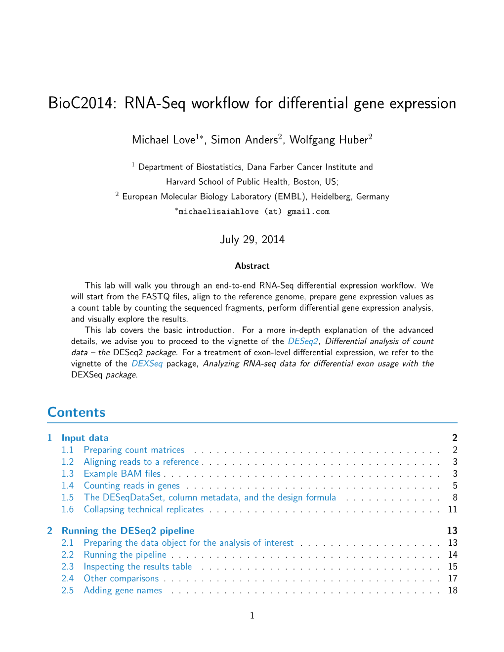 Bioc2014: RNA-Seq Workflow for Differential Gene Expression