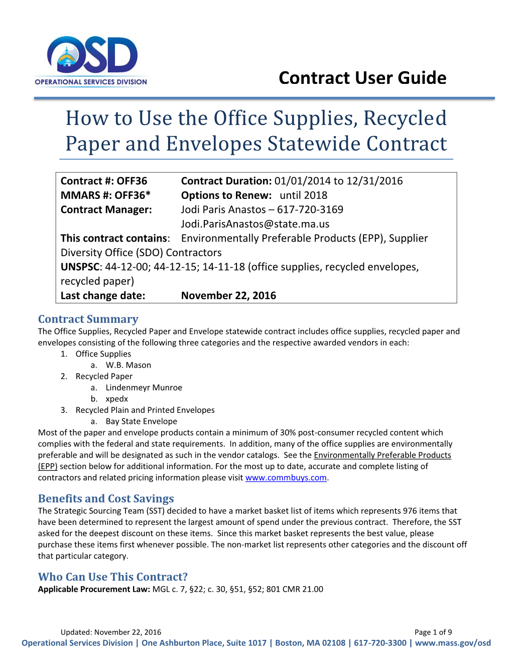 How to Use the Office Supplies, Recycled Paper and Envelopes Statewide Contract
