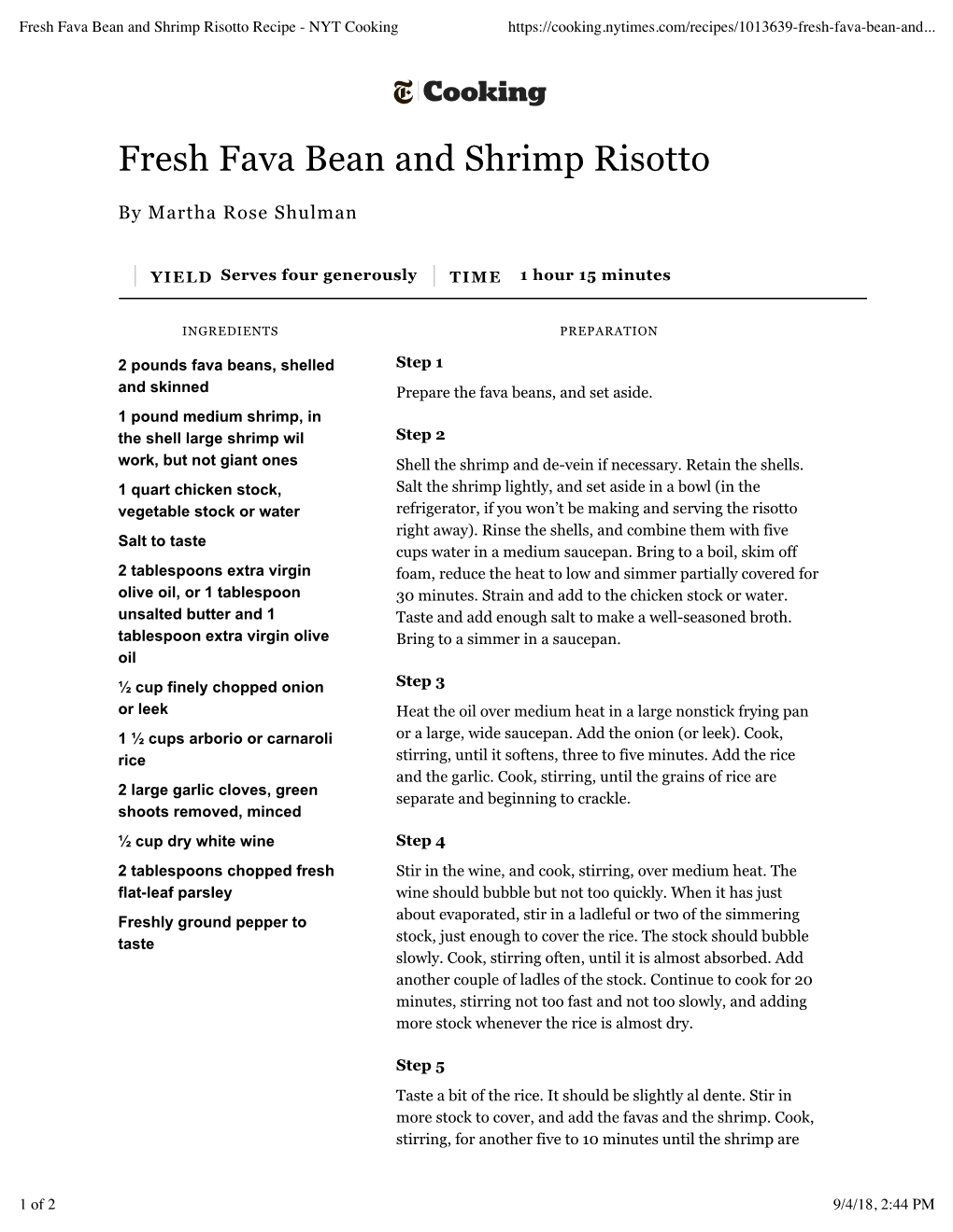 Fresh Fava Bean and Shrimp Risotto Recipe - NYT Cooking