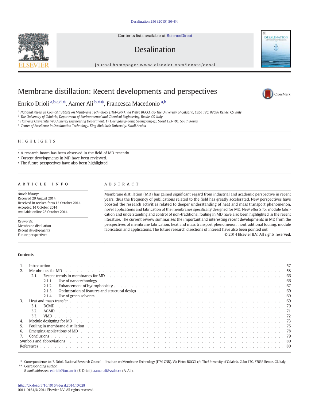 Membrane Distillation: Recent Developments and Perspectives