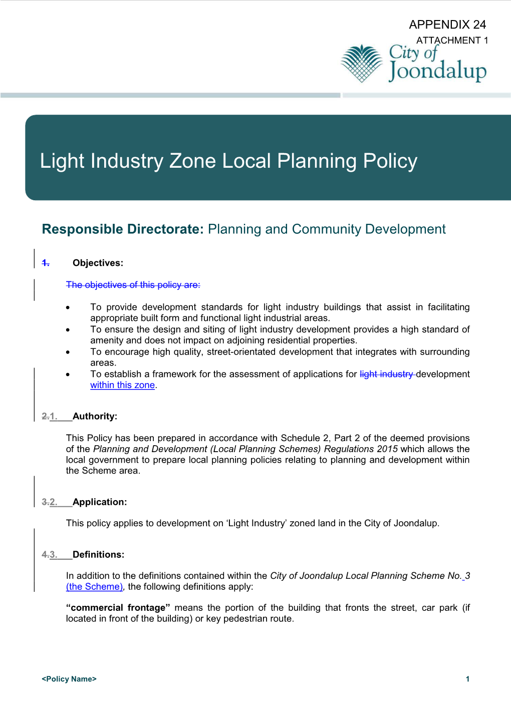 Light Industry Zone Local Planning Policy