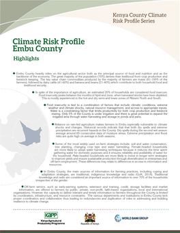 Climate Risk Profile Embu County Highlights
