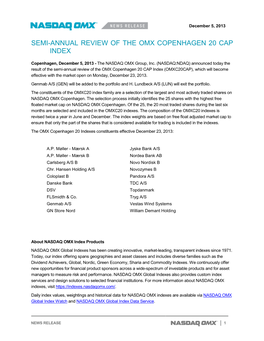 Semi-Annual Review of the Omx Copenhagen 20 Cap Index