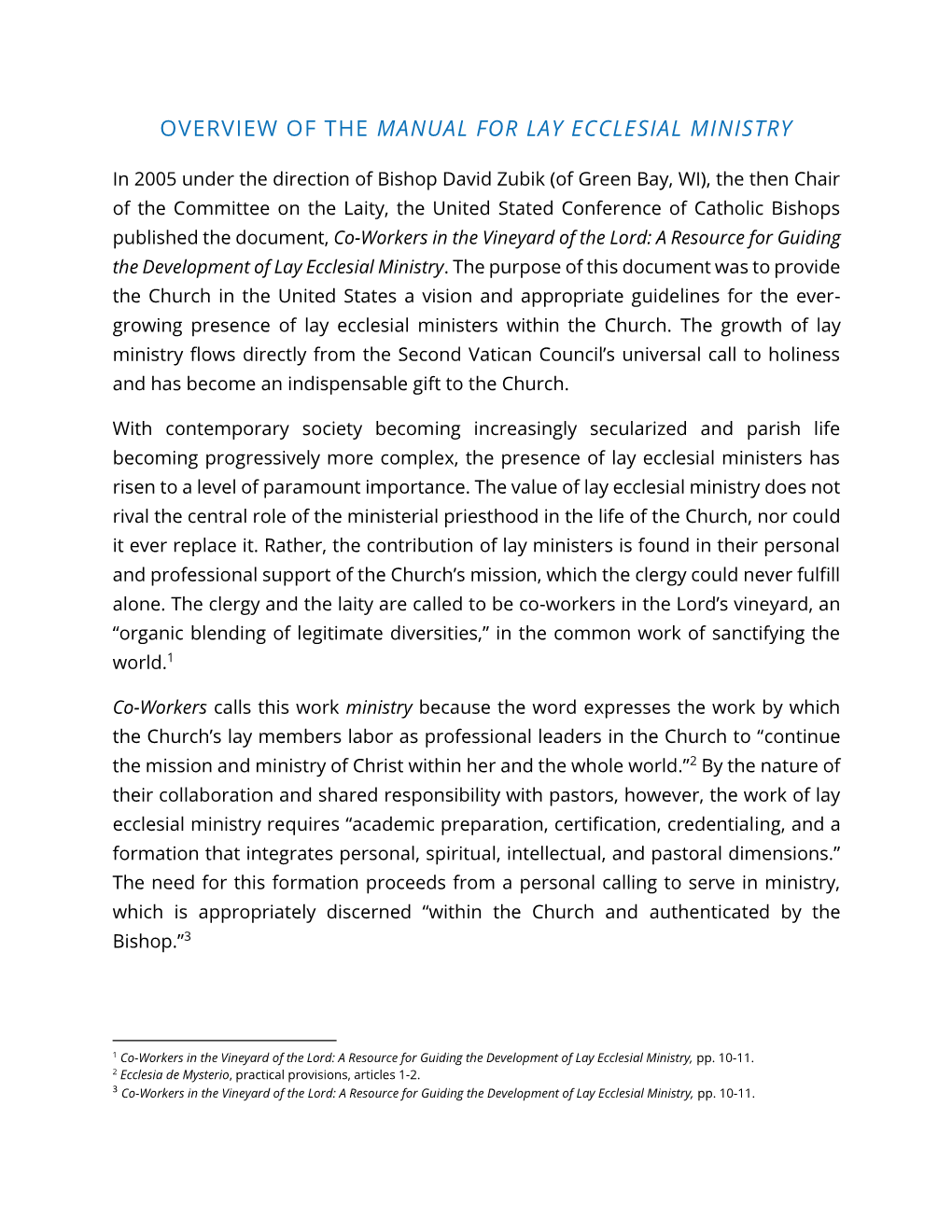 Overview of the Manual for Lay Ecclesial Ministry