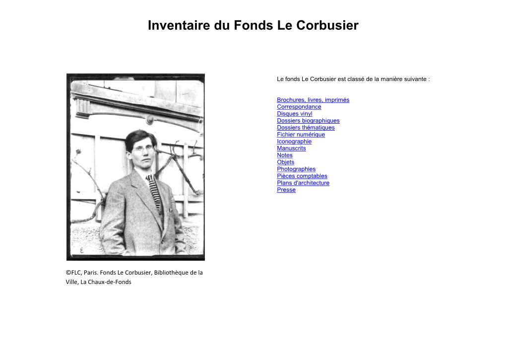 Inventaire Du Fonds Le Corbusier