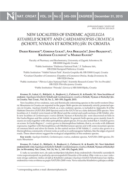 New Localities of Endemic Aquilegia Kitaibelii Schott and Cardaminopsis Croatica (Schott, Nyman Et Kotschy) Jáv