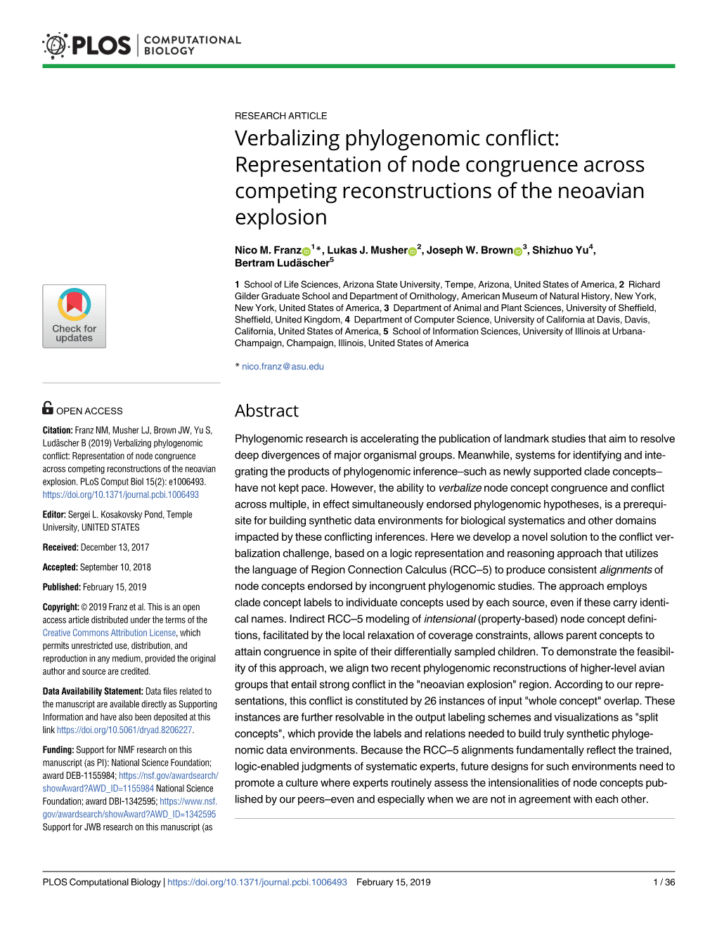 Verbalizing Phylogenomic Conflict: Representation of Node Congruence Across Competing Reconstructions of the Neoavian Explosion