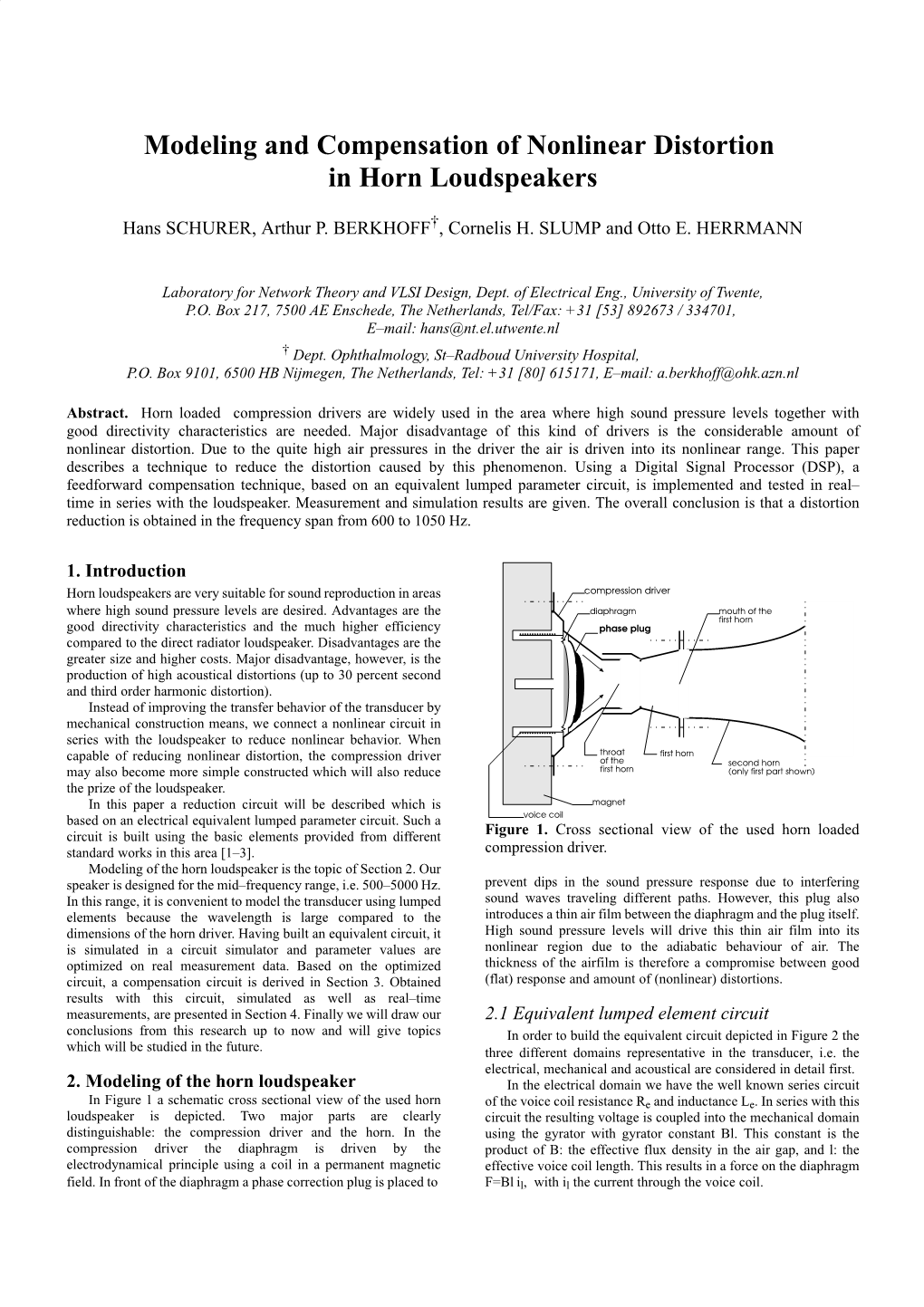 Modeling and Compensation of Nonlinear Distortion in Horn Loudspeakers