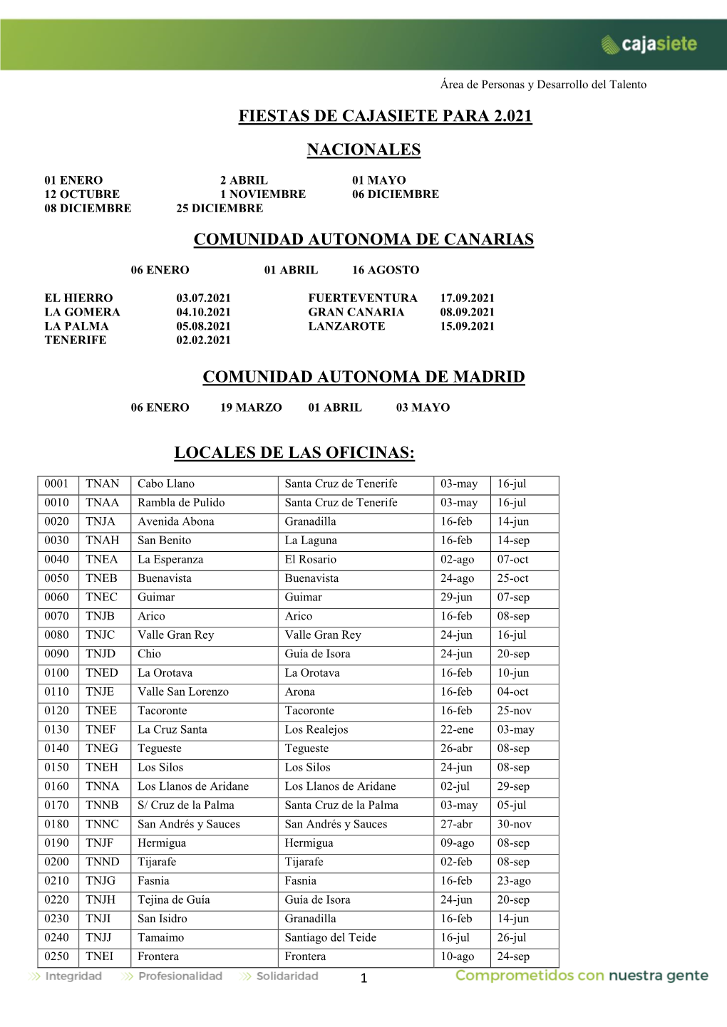 Calendario Laboral 2021